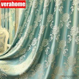 Curtain European Luxury Blackout floral Gold windows treatment curtains for living room bedroom with tulle valance R230815