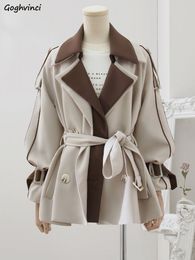 Women's Trench Coat Panelled Design Simple Retro Elegant Outwear Spliced Korean Style Loose Autumn Ins Allmatch Casual Ladies 230814