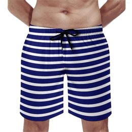Men's Shorts Summer Board Blue White Striped Sports Surf Nautical Stripes Beach Fashion Comfortable Swimming Trunks Plus Size