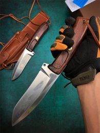 Outdoor Survival Straight Knife N690 Satin Blade Full Tang Rosewood Handle Fixed Blades With Leather Sheath and Retail Box