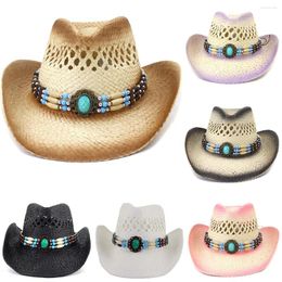 Berets Vintage Women Men Western Cowboy Cowgirl Straw Hat Outdoor Sunscreen Summer