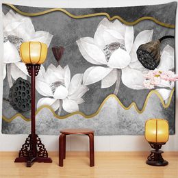 Tapestries Dead Leaves Lotus Tapestry Wall Hanging Art Nature Plant Hippie Home Decor Background Fabric
