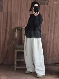 Women's Pants Women Loose Spring Autumn Linen Elastic Waist Ladies Vintage Wide Leg Trousers Female 2023