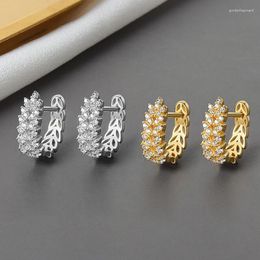 Hoop Earrings KOFSAC Fashion 925 Sterling Silver For Women Luxury Full Zircon Leaf U Earring Jewelry Female Party Accessories Gifts