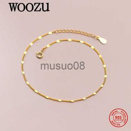 Anklets WOOZU New Real 925 Sterling Silver Minimalist Link Chain Anklet For Women Charm Wedding Simple Trendy Jewellery Gift cessories J230815