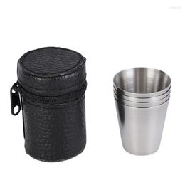 Mugs 4Pcs 30ml Outdoor Practical Travel Stainless Steel Cups Mini Set Glasses For Whisky Wine With Case Portable Cup Cover