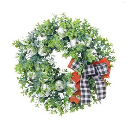 Decorative Flowers Eucalyptus Pumpkin Wreath Front Door 15.75inch Fall Artificial Wreaths For Balcony Party Festival Window Ornament