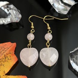 Dangle Earrings Cute Rose Quartz Heart Wedding Stainless Steel Jewelry Love Gift Natural Stone Women Statement Earring Wholesale