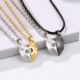 Pendant Necklaces 2pcs Wishing Stone Couple Necklace Sun Moon Heart Love Fashion Magnet