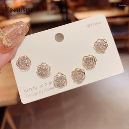 Stud Earrings Design Zircon Rose Set For Women 14k Real Gold Plated Cartilage Piercing Female Cute Girl Jewellery