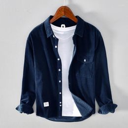 Men's Casual Shirts Winter Fall Fashion Corduroy Cotton Vintage Shirt Solid Color Pocket Simple Long Sleeve Blouse Basic Tops