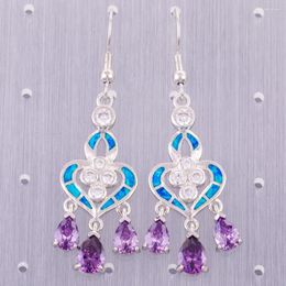 Dangle Earrings KONGMOON 3 Pear Cut Purple CZ Ocean Blue Fire Opal Silver Plated Jewelry For Women Drop