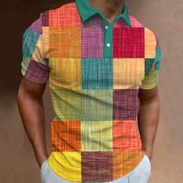 Mens Polos Summer Polo Shirt Plaid ShortSleeved Tops High Quality Casual TShirt 3D Print Slim Clothes Vintage Streetwear 230815
