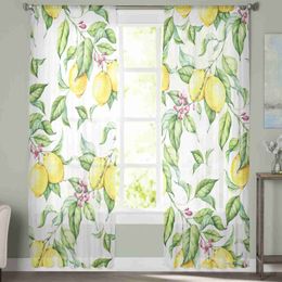 Curtain Watercolor Lemon Sheer Curtains Living Room Window Tulle Curtains For Bedroom Kitchen Home Decoration Voile Drapes R230815