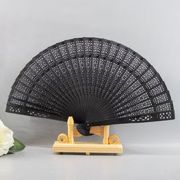 Decorative Figurines Fashion Wedding Hand Fragrant Party Carved Bamboo Folding Fan Chinese Wooden Vintage Hollow Antiquity