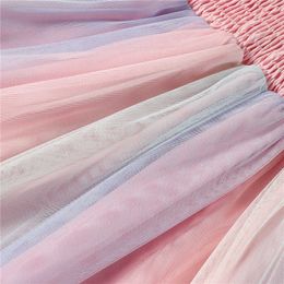 Girl's Dresses Kids Girls Dress Ruched Fly Sleeve Gradient Layered Mesh Tulle Dress Summer Casual Princess Dress Children Clothing