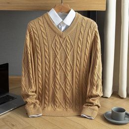 Men's Sweaters 2023 Fashion Knitted Sweater Mens Pullover V Neck Slim Fit Jumpers Knitwear Warm Autumn Korean Style Casual Clothes D88