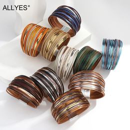 Charm Bracelets ALLYES Boho Thin Strip Multilayer Leather Bracelets for Women Fashion Multicolor Shred Wrap Bracelet Simple Unisex Jewelry 230814