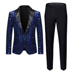 Men s Suits Blazers Fashion Sequin Suit 2 Piece Black Gold Silver Men Luxurious Stage Banquet Singer Party Dress Male Loose Blazer Pant 230815