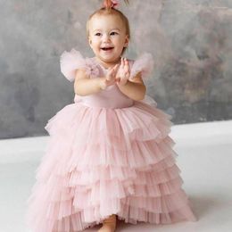 Girl Dresses Pink Simple Flower Ball Gown Tulle Tiers Lilttle Kids Birthday Pageant Weddding Gowns