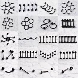 Labret Lip Piercing Jewellery PINKSEE Wholesale 7tyles 70Pcs Lot Black Steel Body Pierce Nipple Navel Belly Eyebrow Bar Ring 230814