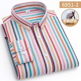 Mens Casual Shirts 100% Cotton High Quality Luxury Oxford Long Sleeve Business Without Pocket Striped Social Dress Shirt Male 230815