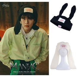 Beanie/Skull Caps KPOP Stray Kids Rabbit Long Ear Hat Seungmin HyunJin MANIAC Same Style Knitted Wool Hat Fashion Casual Hat For Man Women 230814