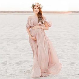 Pink Ruffles Maternity Dresses For Photo Shoot Bohemian Chiffon Pregnant Women Photography Props Dress Premama Clothes