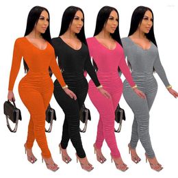 Women's Pants European And American Style Solid Colour Fashion Casual Pleated Jumpsuit