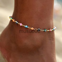 Anklets Bohemian Colorful Turkish Eyes Anklets for Women Butterfly Flower Zircon Shell Cat Ankle Brelet Summer Beh Foot Leg Jewelry J230815