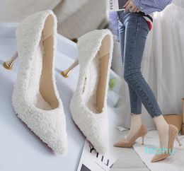 Dress Shoes Autumn And Winter Girl Women Wear Single With Small Pointed Toe Plus Velvet Pumps