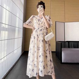 509# 2023 Summer Nuovo moda Fashion Stampato in chiffon Maternity Dress Long Vust V Armusing Coness per donne in gravidanza Gravidanza