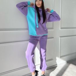 Women's Two Piece Pants Autumn And Winter Casual Hooded Sports Sweater Two-piece Set Female Personality Colour Matching Suit 2023