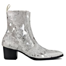 Boots Men Chelsea Ankle Genuine Horse Leather Hair Leopard Boot with Side Zipper Heel designer footwear Colour Silver 230815