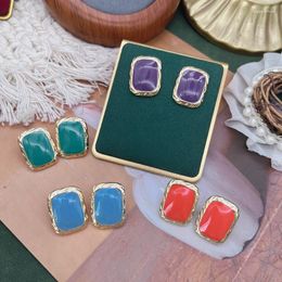 Stud Earrings Rectangle Cute Sweet Enamel Fashion Design Modern Jewelry For Women Girls