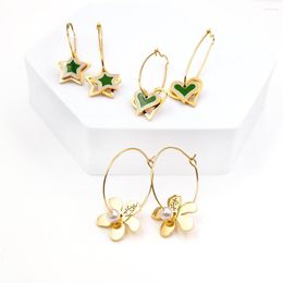 Dangle Earrings LUXUKISSKIDS Green Pattern Heart Charm Drops Pendients For Woman Y2K Egirls Stars Fashion Jewelry On Ears Aretes