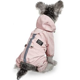 Dog Apparel Puppy Raincoat Hooded Poncho with Leash Hole Reflective Waterproof Jacket Rain Coat Jumpsuit Small Dogs Outdoor Clothes 230814