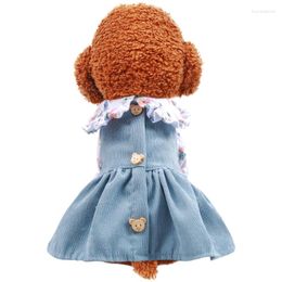 Dog Apparel Pet Cat Clothes Spring Summer Bear Button Floral Dress Princess Puppy Skirt Casual Tutu Coat For Small