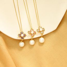 Pendant Necklaces Cute Romantic Zircon Glass Pearl Flower Necklace For Women Arrival Long Handmade Date Gift Jewellery