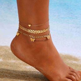 Anklets New Fashion Simple Heart Female Anklets Foot Jewellery Leg New Anklets On Foot Ankle Brelets For Women Leg Chain Gifts J230815