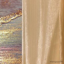 Curtain Nostalgia Sparkling French Style Tulle Curtains For Living Room Bright Streamer Voile Sheer Curtain Home Decor Customize R230815