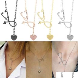 Pendant Necklaces Selling Medical Jewellery Alloy I Love You Heart Necklace Stethoscope For Nurse Doctor Gift Wholesale Drop Delivery P Dhwoy