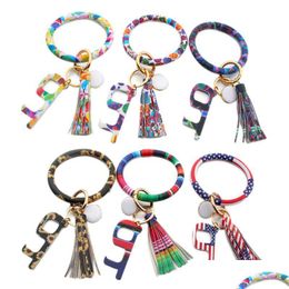 Bangle Leather Keyring Bracelet With Tassel Contactless Door Opener Men Womens O Key Ring Custom Wristlet Circle Keychain Drop Deliv Dhpt6