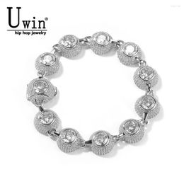 Link Bracelets Uwin 12mm Round Bracelet For Women Men Iced Out Large Zircon Fashion Full Micro Setting Cz Bangle Personalised HipHop Jewellery