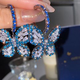 Stud French Full Butterfly Stud Earrings For Women Shiny Luxury Blue Zircon Earring Fashion Jewellery Party Gifts 230815