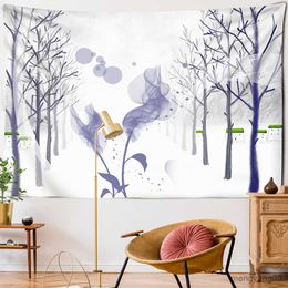 Tapestries Snowfield Painting Tapestry Wall Painting Trees Flowers Art Simple Lines Bedroom Home Decor R230815