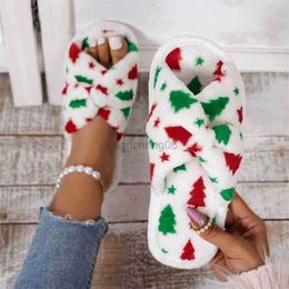 Slippers Fashion Cotton Slippers Lady One Word Open Toe Slippers Winter Home Non-slip Warm Cute Indoor Home Floor Fur Christmas Slippers X230519