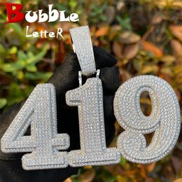 Pendant Necklaces Bubble Letter Iced Out Custom Name Necklace for Men Prong Setting Two Layers White Gold Plated Hip Hop Jewelry 230814