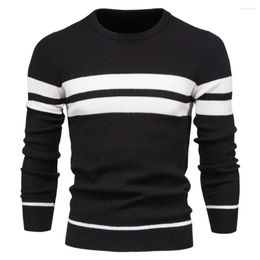 Men's Sweaters Striped Print Patchwork Colour Tops Stylish Sweater Warm Knit Pullover For Autumn/winter Fashion