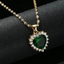 Pendant Necklaces Multi-color Heart Crystal Drop Necklace Gold Colour Rhinestones Chain Women Bridal Jewellery